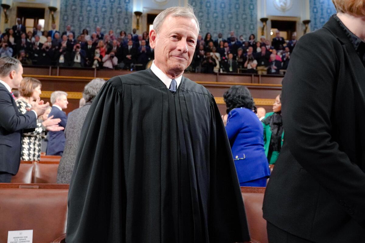 Chief Justice John Roberts attends the State of the Union address in the House Chamber of the U.S. Capitol in Washington on Feb. 7, 2023. (Jacquelyn Martin/Pool/Getty Images)