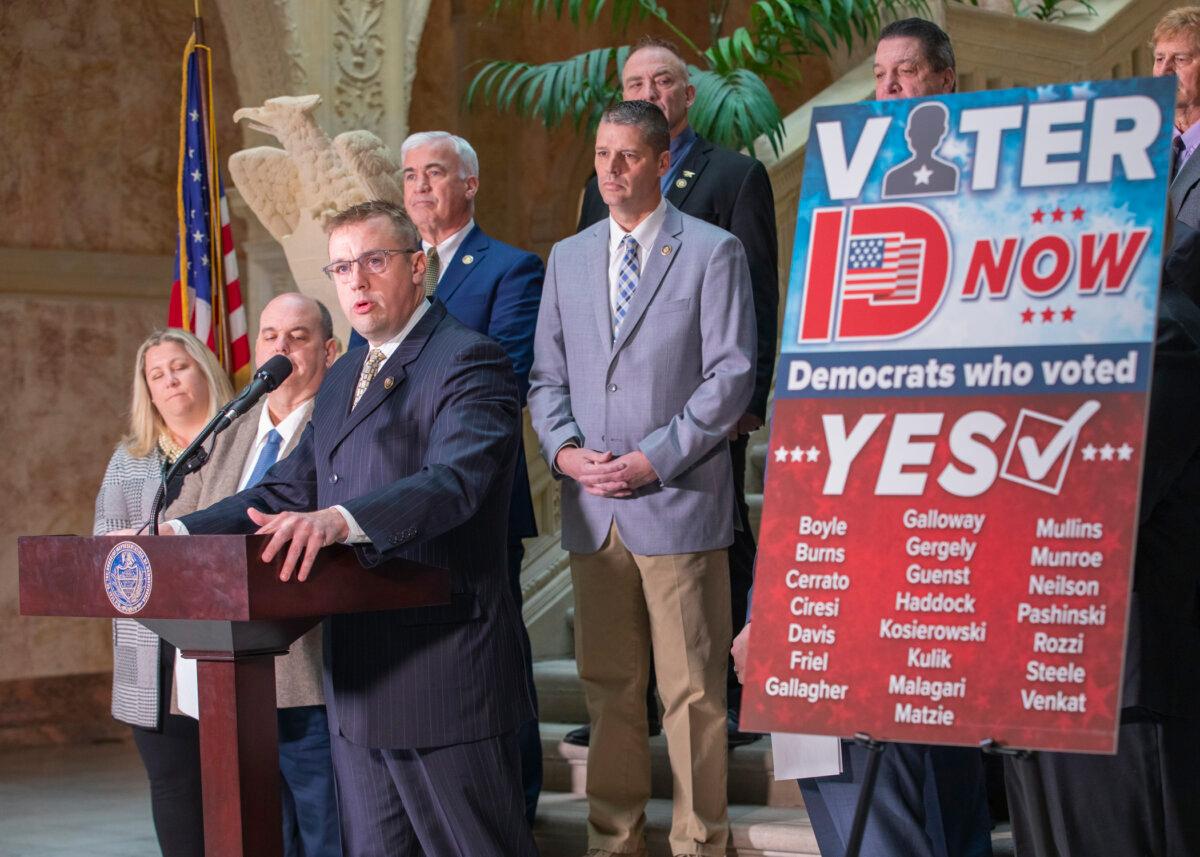 Pennsylvania House Republican Leader Bryan Cutler announced Republicans will use a discharge resolution to force a House vote on a voter ID constitutional amendment, at the state Capitol in Harrisburg, March, 2024 (Brian Hollenbeck/ PA, House of Representatives)