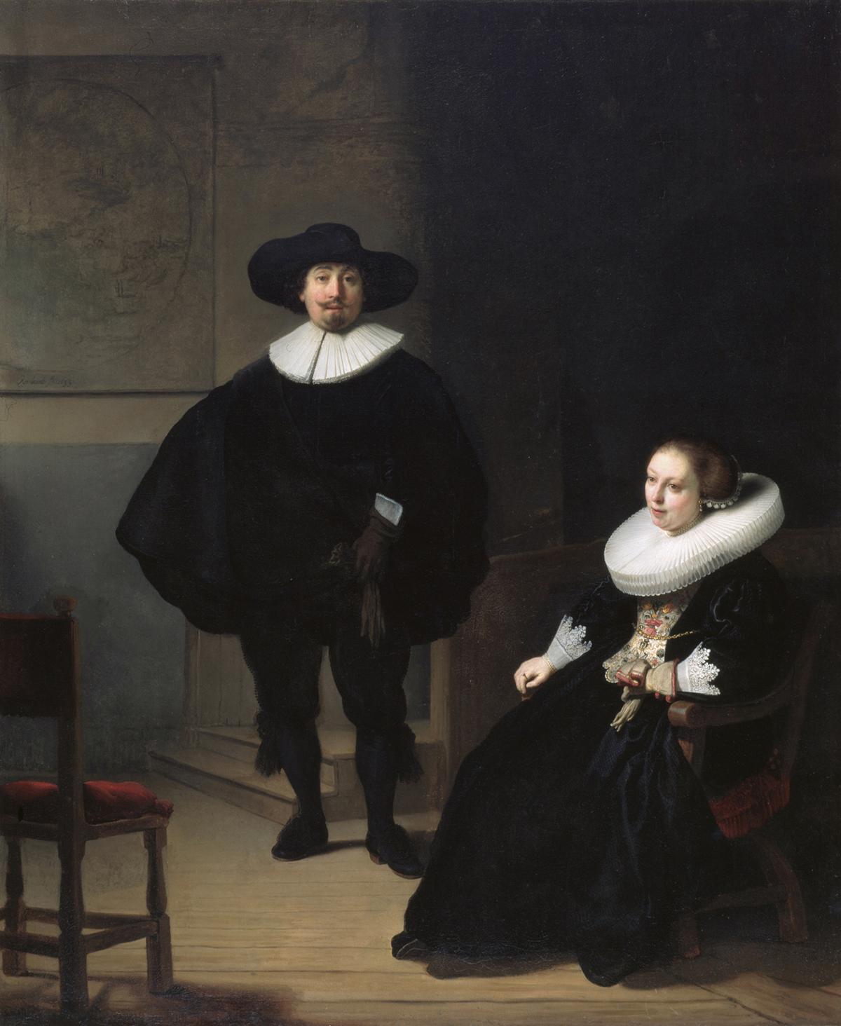 One of the stolen Rembrandt paintings from the Isabella Stewart Gardner Museum. "A Lady and Gentleman in Black," 1633, by Rembrandt. Oil on canvas; 51 13/16 inches by 42 15/16 inches. (Public Domain)