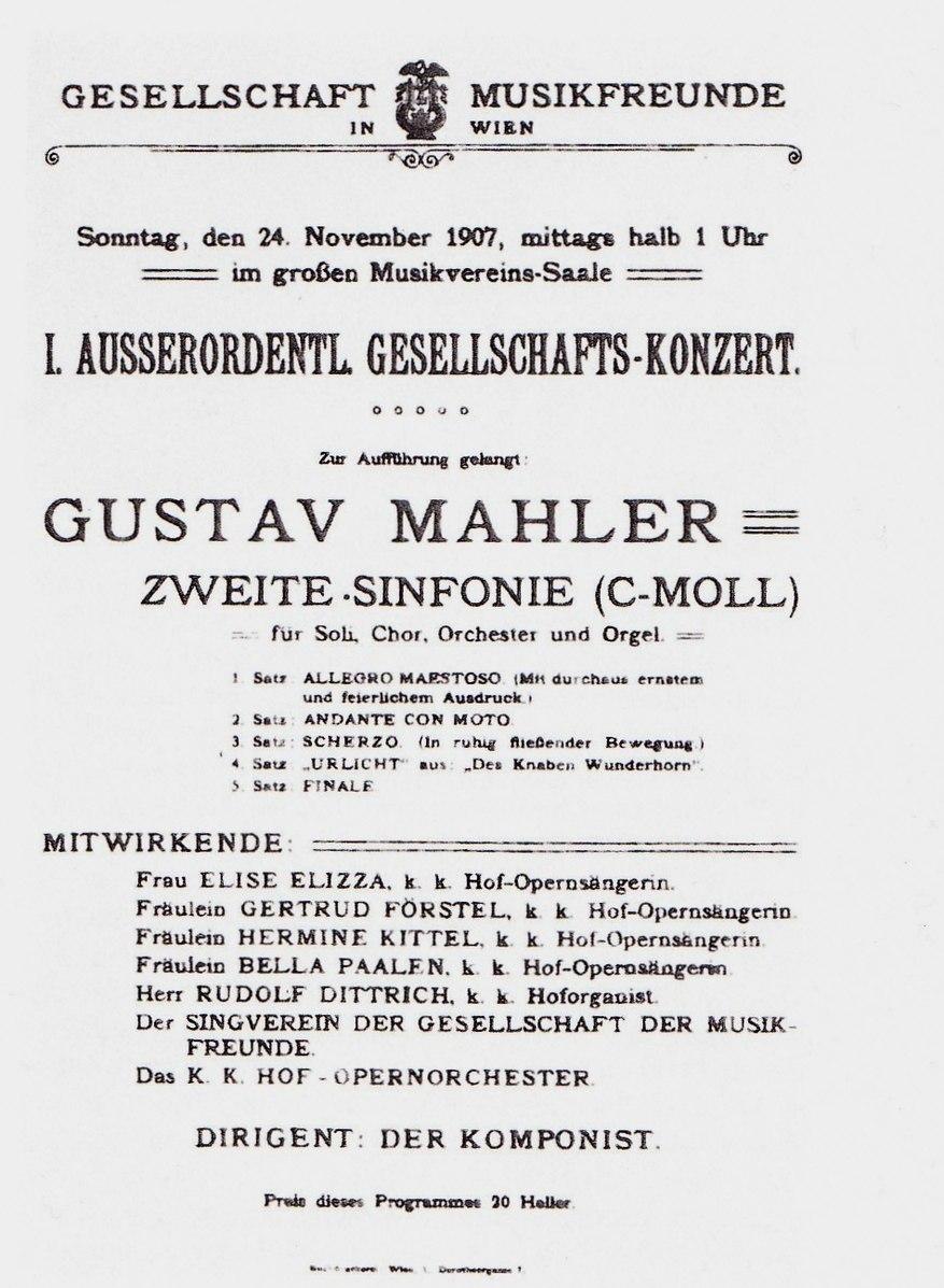 A concert program for Mahler's farewell concert, which featured a performance of his Second Symphony. (Public Domain)
