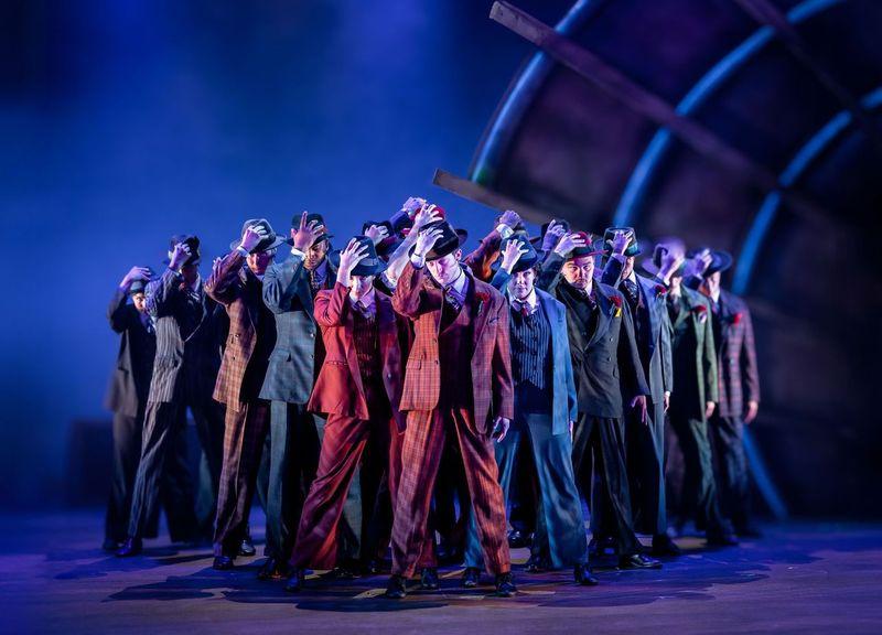 The Crapshooters assemble, in "Guys and Dolls." (Brett Beiner)