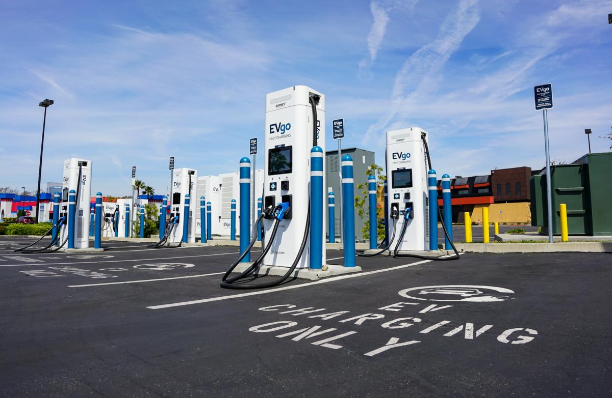 An EV Go station for charging electric vehicles in Irvine, Calif., on March 25, 2022. (John Fredricks/The Epoch Times)