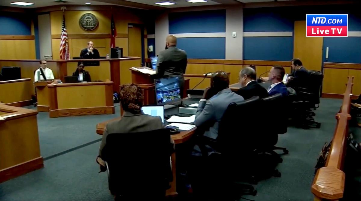 Fulton County Superior Court Judge Scott McAfee presides over a severance hearing for co-defendants Kenneth Chesebro and Sidney Powell in Atlanta on Sept. 6, 2023, in a still from a video. (Atlanta Pool via Reuters/Screenshot via NTD)