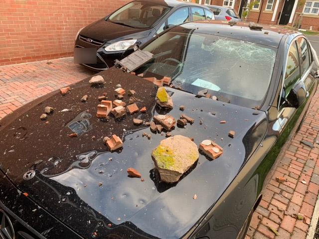 The damage was left after a lightning bolt hit a house in Chalgrove, Oxfordshire. (SWNS)