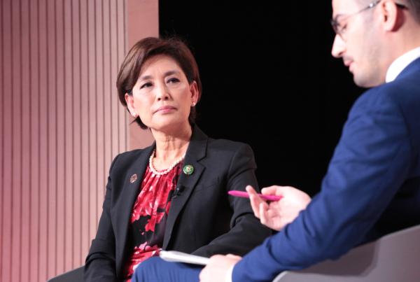 Rep. Young Kim (R-Calif.) during an interview at the Concordia Annual Summit in New York on Sept. 18, 2023. (Richard Moore/The Epoch Times)