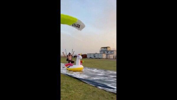 Video: Skydiver Lands on Inflatable Unicorn